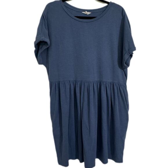 Caslon 100% Cotton Womens Casual Babydoll Peplum Blue Dress w Pockets Sz Medium - Picture 1 of 6